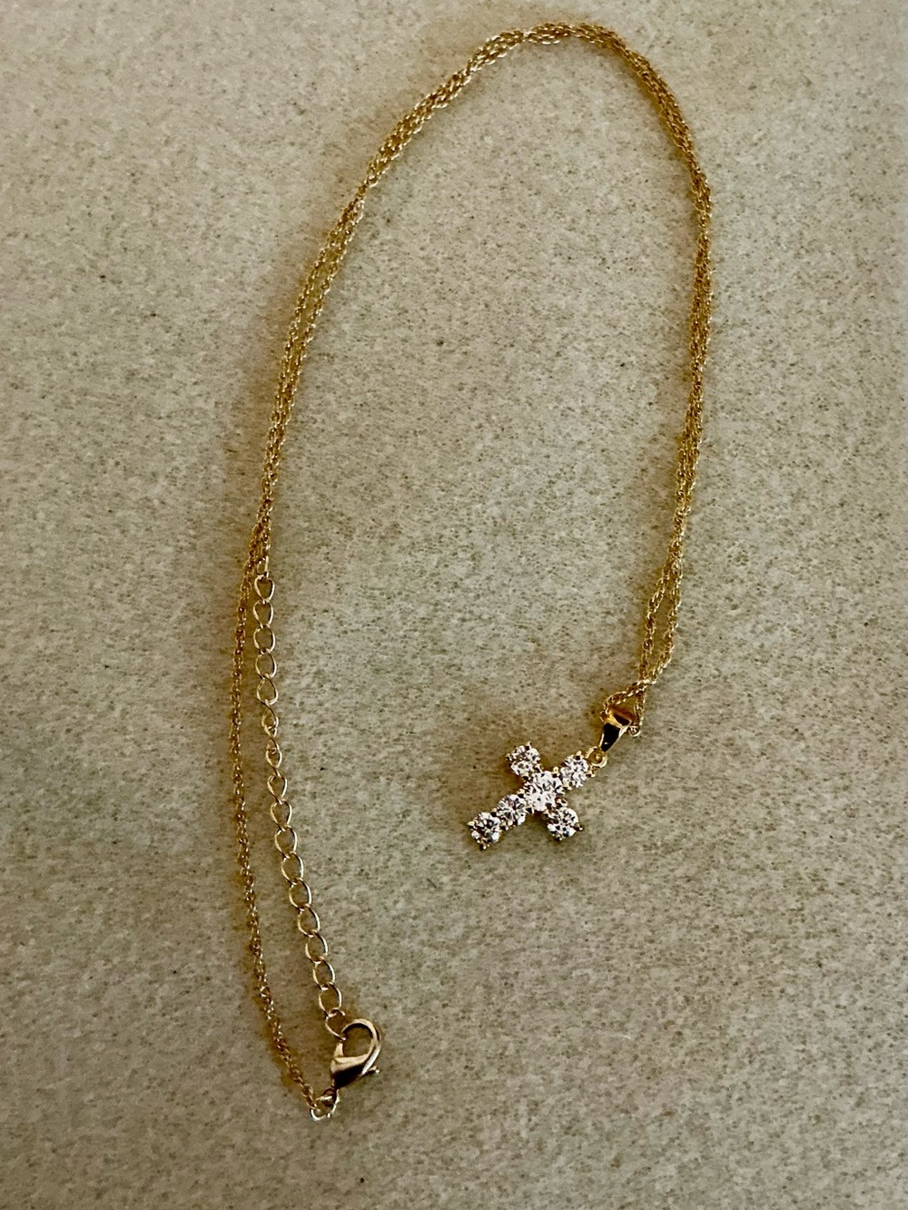 Gold Cross Pendant Necklace with Clear Crystals - 21”